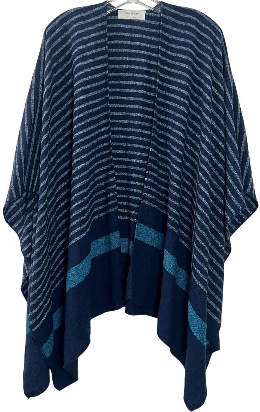 Mer Sea Women's Thinny Traveler Wrap Shawl Lightweight Blue Striped Nautical OS